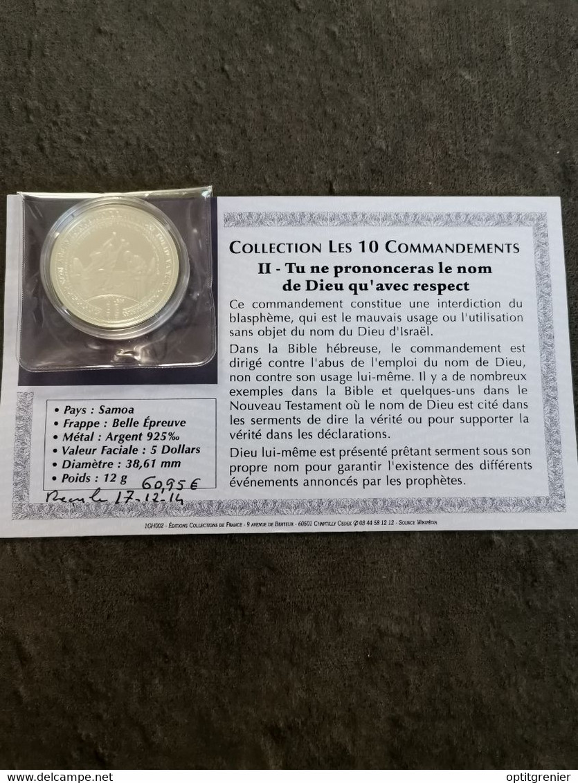 5 TALA 2012 (DOLLARS) ARGENT SAMOA / LES 10 COMMANDEMENTS / II - TU NE PRONONCERAS LE NOM DE DIEU QU'AVEC RESPECT - Samoa Américaine