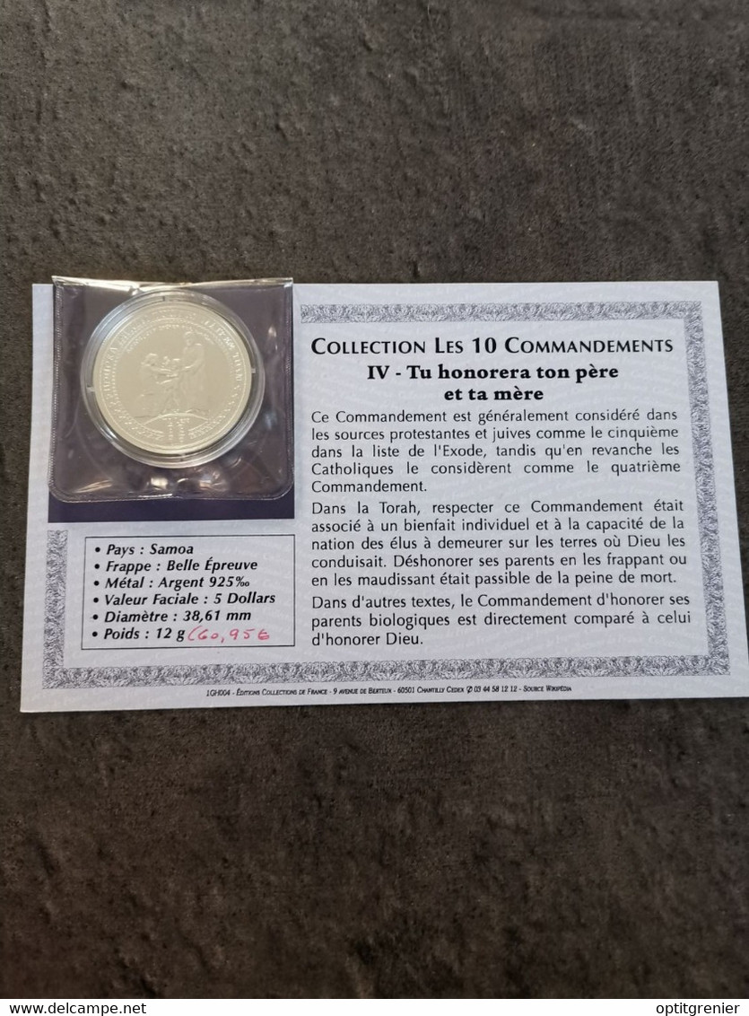 5 TALA 2012 (DOLLARS) ARGENT SAMOA / LES 10 COMMANDEMENTS / IV - TU HONORERA TON PERE ET TA MERE - American Samoa