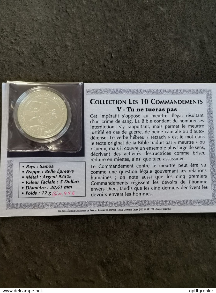 5 TALA 2012 (DOLLARS) ARGENT SAMOA / LES 10 COMMANDEMENTS / V - TU NE TUERAS PAS - Amerikanisch-Samoa