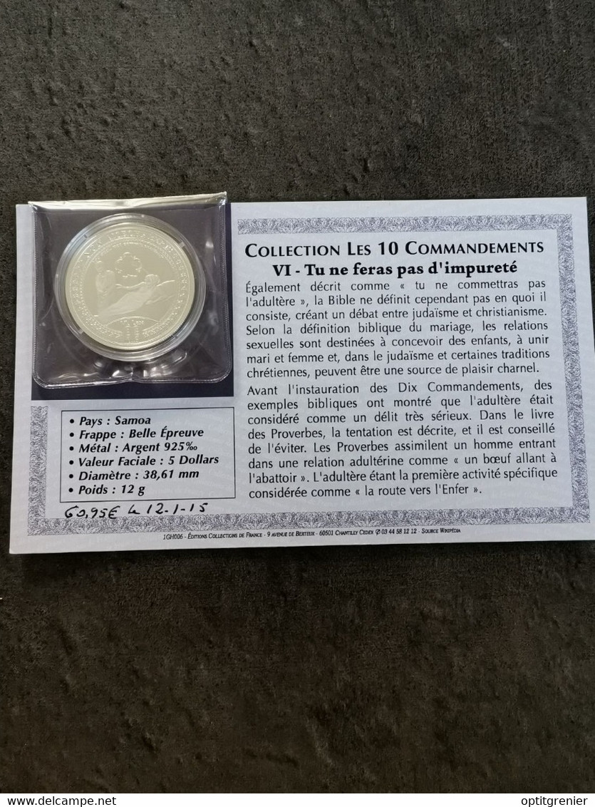 5 TALA 2012 (DOLLARS) ARGENT SAMOA / LES 10 COMMANDEMENTS / VI - TU NE FERAS PAS D'IMPURETE - Samoa Americana