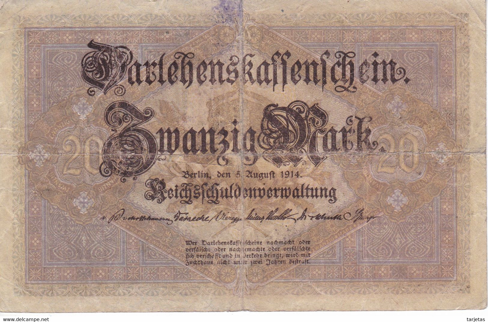 BILLETE DE ALEMANIA DE 20 MARK DEL AÑO 1914  (BANKNOTE) - 20 Mark