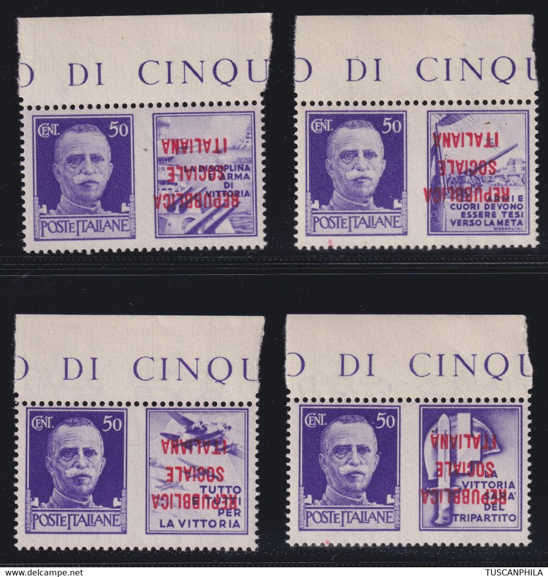 Repubblica Sociale PDG Serie Di 4 Valori 50 C. Sovrastampa Arancio Capovolta Sulla Vignetta MNH** BDF - Oorlogspropaganda