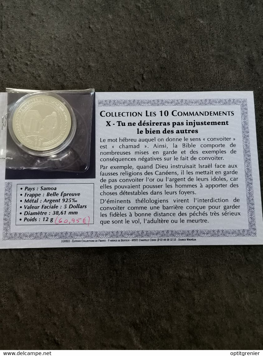 5 TALA 2012 (DOLLARS) ARGENT SAMOA / LES 10 COMMANDEMENTS / X - TU NE DESIRERAS PAS INJUSTEMENT LE BIEN DES AUTRES - Samoa Americana