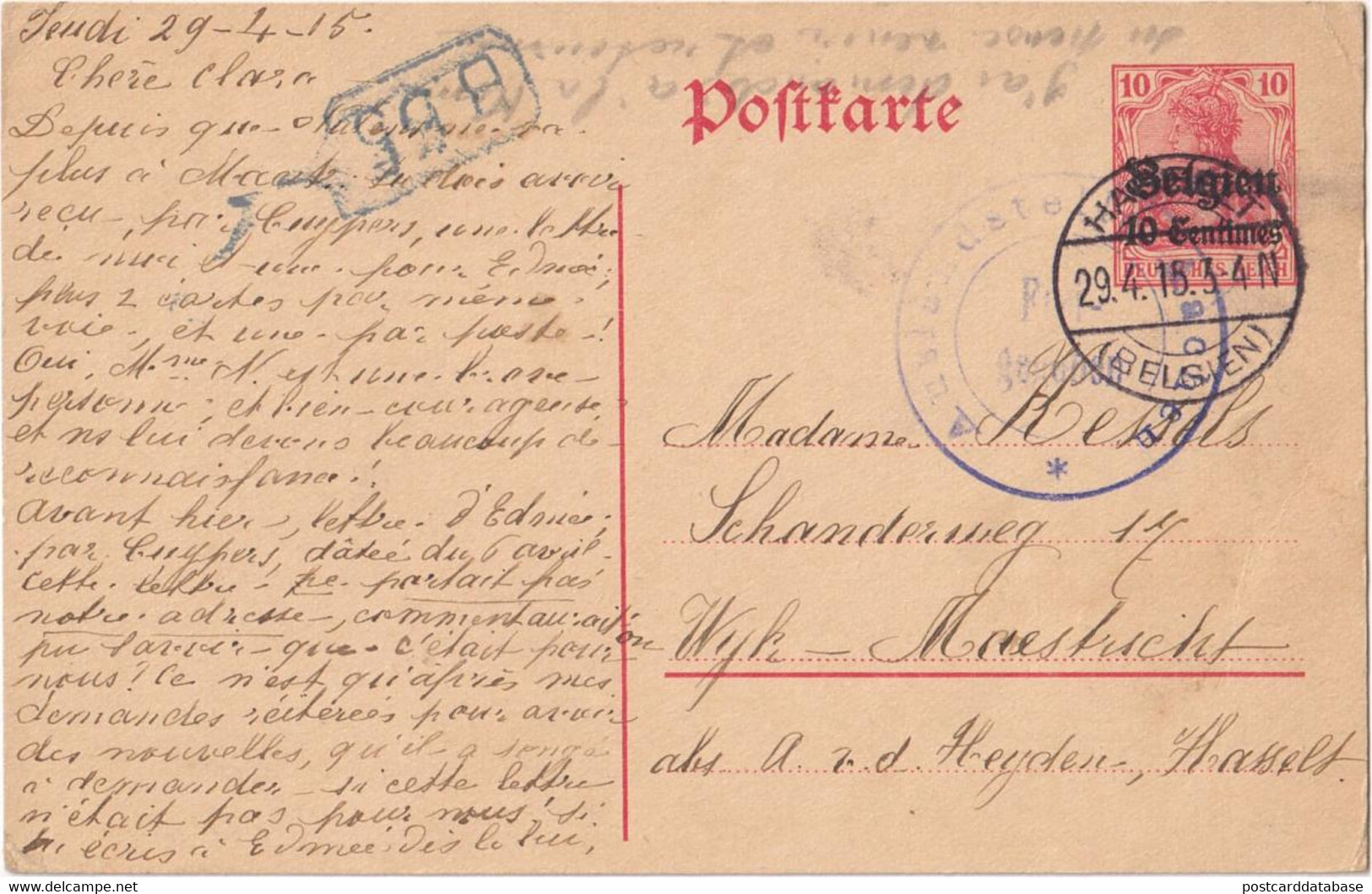 Stamped Stationery Belgium German Occupation - Sent From Hasselt To Maastricht - Occupation Allemande