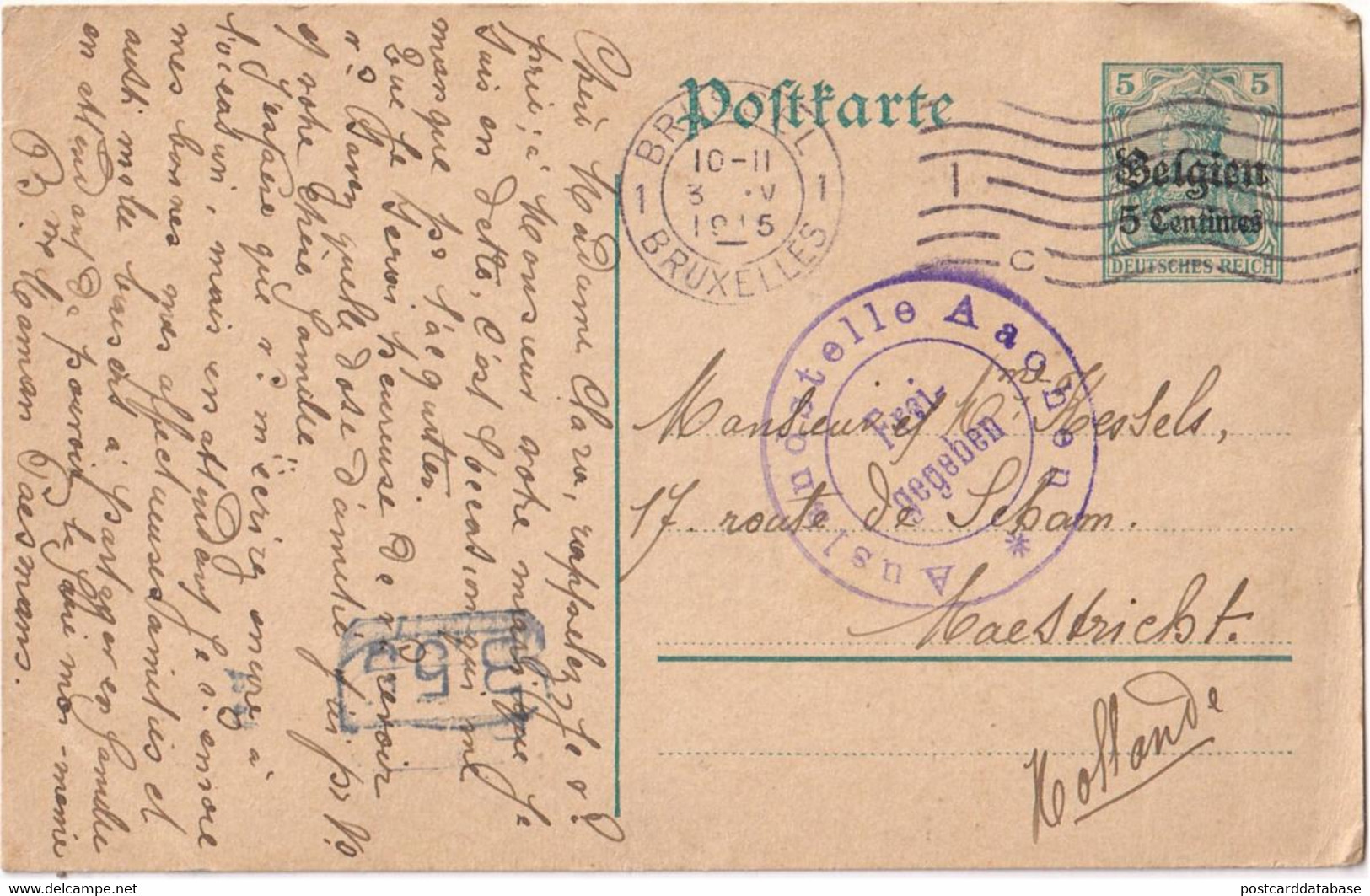 Stamped Stationery Belgium German Occupation - Sent From Brussel Bruxelles To Maastricht - Deutsche Besatzung