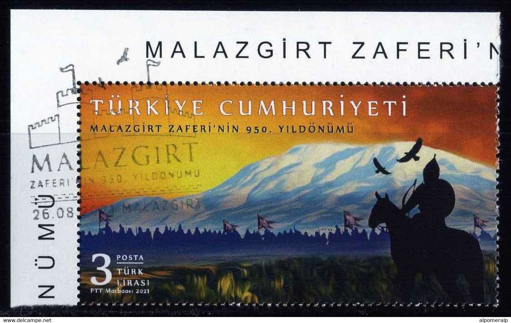 Türkiye 2021 Mi 4667 [Mint Cancelled] Battle Of Malazgirt, 950th Anniversary | Cavalry Horse Archer Falcon Flag Pennant - Usati