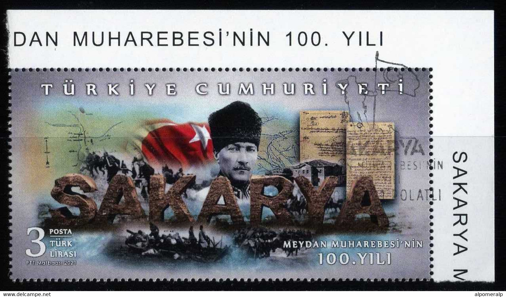 Türkiye 2021 Mi 4666 [Mint Cancelled] Battle Of Sakarya, Centenary | ATATÜRK, Flag, Map, Pitched Battle, Horse - Usati