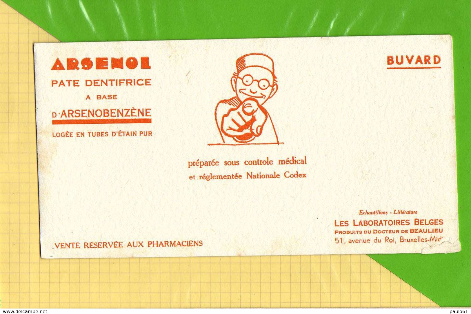 BUVARD &amp; Blotting Paper :  Produits Pharmaceutique  Pate Dentifrice Arsenol  (jaune) - Produits Pharmaceutiques