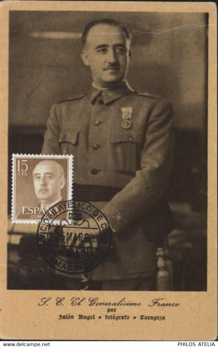 CM Carte Maximum Generalisimo Franco CAD Servicio Filatelico De Correos Madrid 25 MARS 60 YT 885 - Tarjetas Máxima