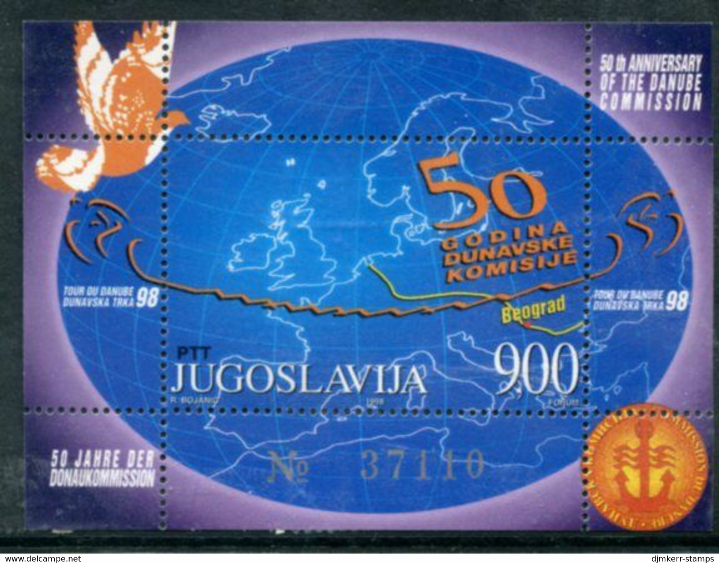 YUGOSLAVIA 1998 Danube Commission Block MNH / **.  Michel Block 46 - Ungebraucht