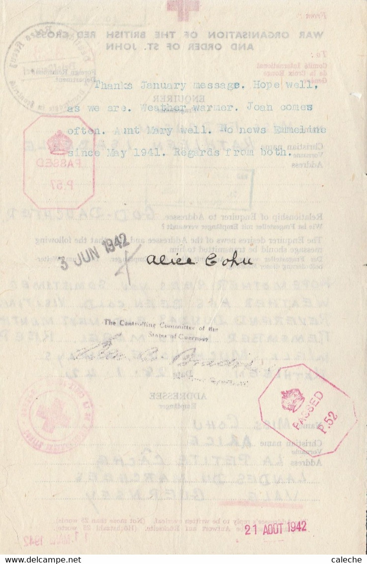 Prisonnier De Guerre- Comité International De La Croix-Rouge/Deutches Rodes Kreuz -Guernesey - Weltkrieg 1939-45 (Briefe U. Dokumente)