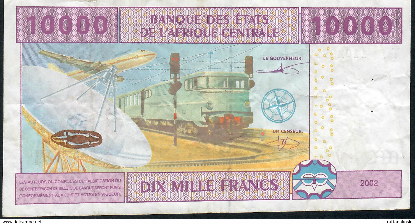C.A.S. CONGO LETTER T P110Tc  10000 Or 10.000 FRANCS 2002 SIGNATURE 11  F-VF 2 P.h. - Centraal-Afrikaanse Staten