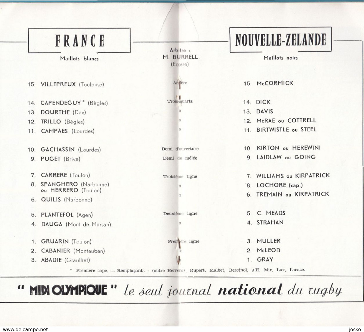 FRANCE V NEW ZEALAND - 1967 Original Vintage Rugby Programme (Colombes) * Programm Programma RRR - Rugby