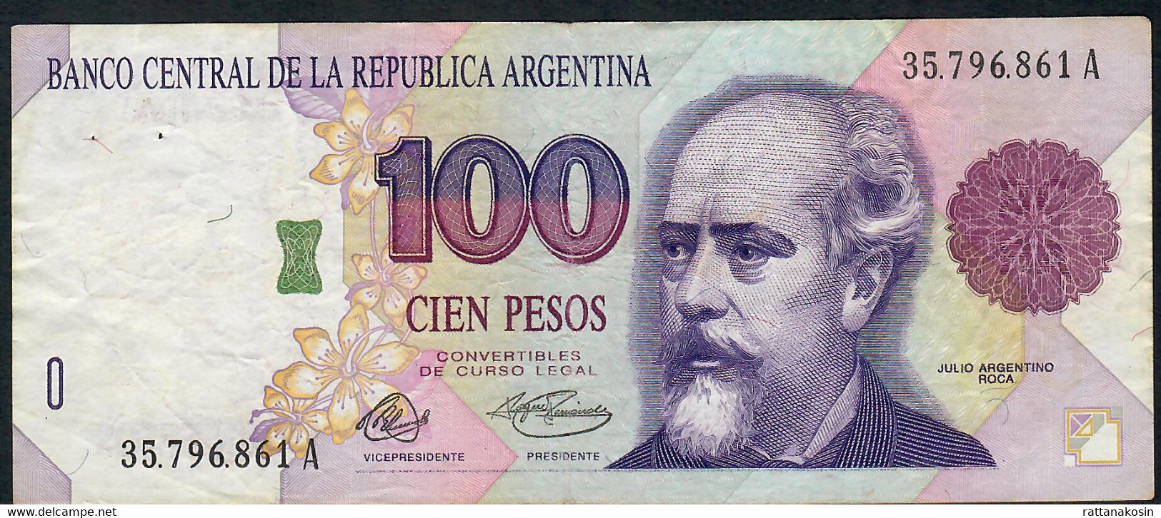 ARGENTINA P345a 100 PESOS 1992 Serie A Signature 54 (FIRST ! ) AVF 2 P.h. - Argentina