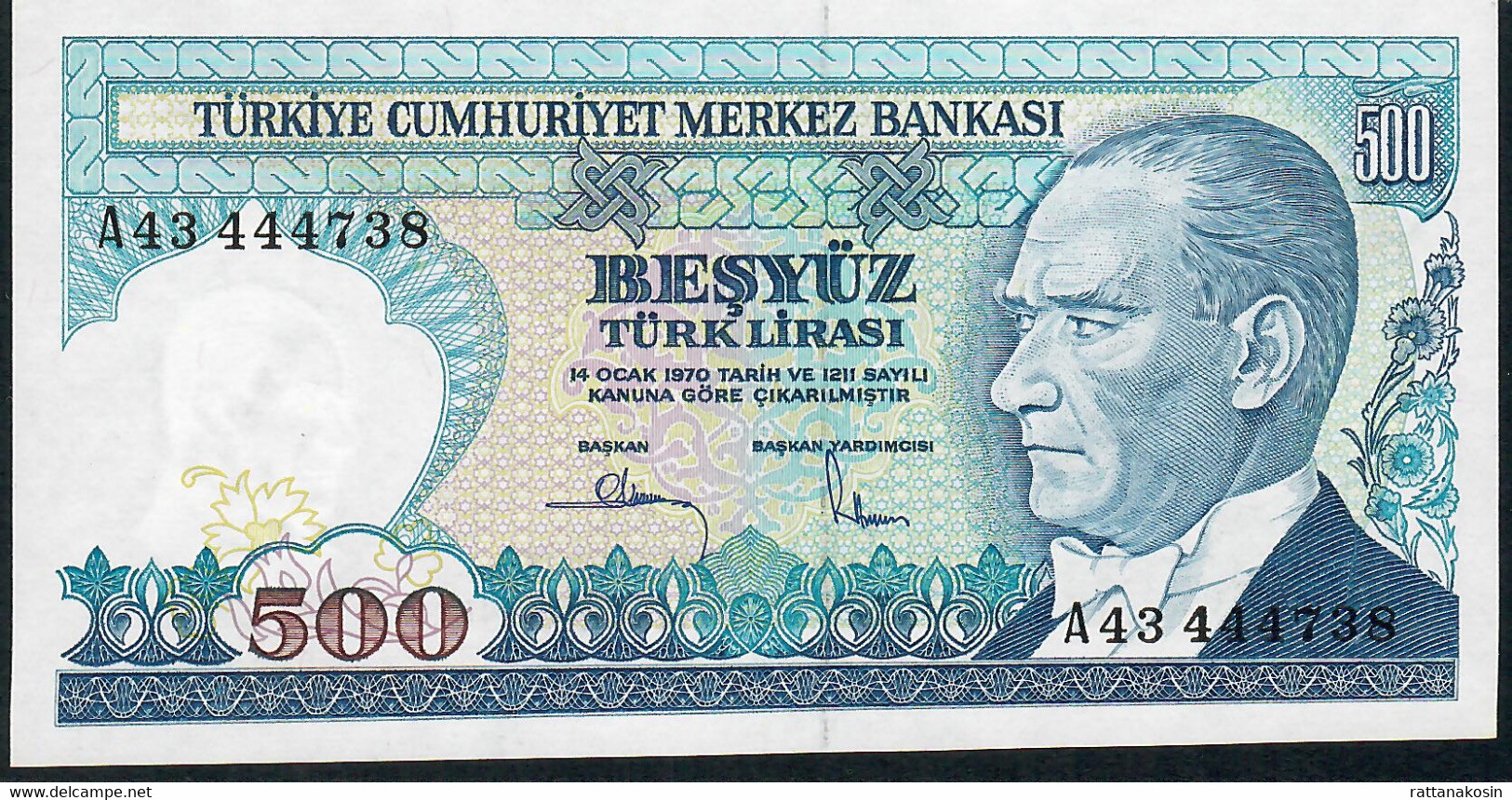 TURKEY   P195a  500 LIRA  1970 #A43     UNC. - Turquie