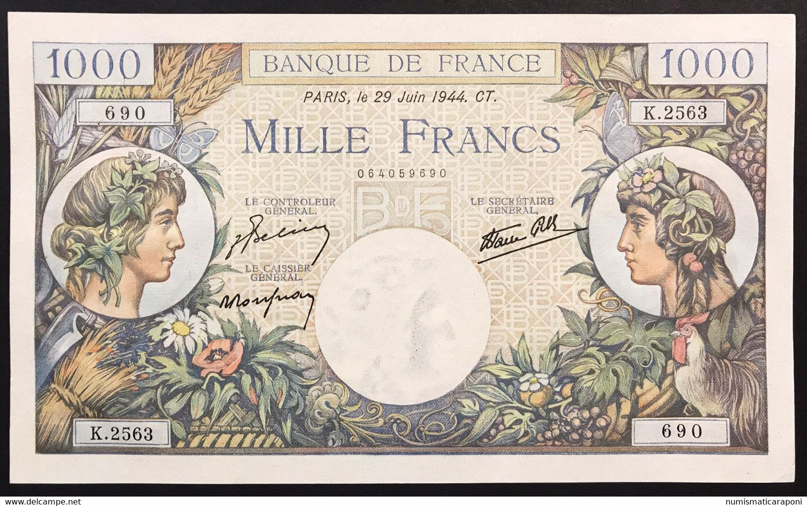 Francia France 1000 Francs Type Commerce Et Industrie, 29 Juin 1944 Sup/q.fds Forellini LOTTO 3540 - 1 000 F 1940-1944 ''Commerce Et Industrie''