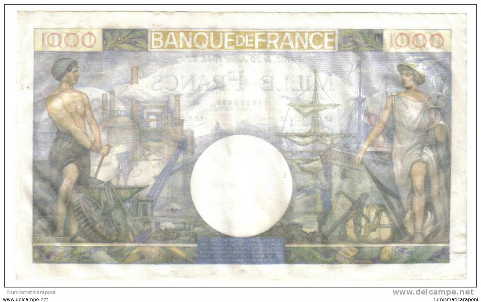 Francia France 1000 Francs Type Commerce Et Industrie, 20 Juillet 1944 Sup Ondulazioni LOTTO 1104 - 1 000 F 1940-1944 ''Commerce Et Industrie''