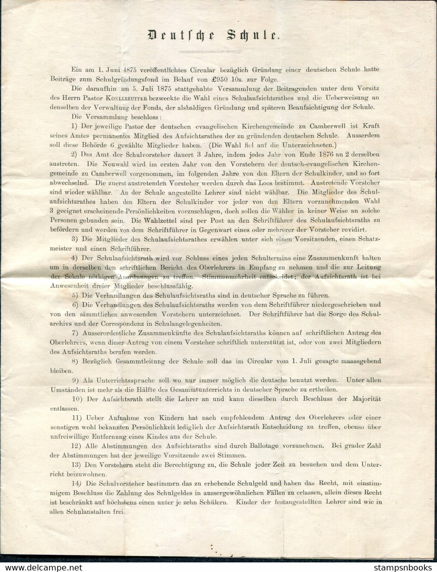 1875 1d Red (plate 124) "E-J" Deutsche Schule, German School Dulwich, Brandstetter & Co, Mincing Lane, London - Leipzig - Covers & Documents