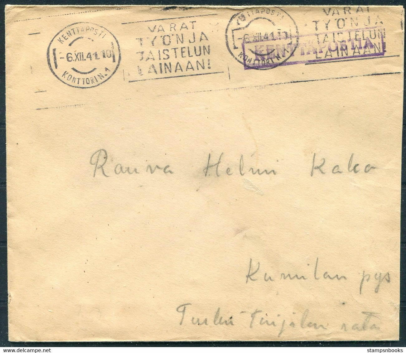 1941 Finland Kenttapostia Fieldpost Feldpost Cover - Military / Militaires / Militair