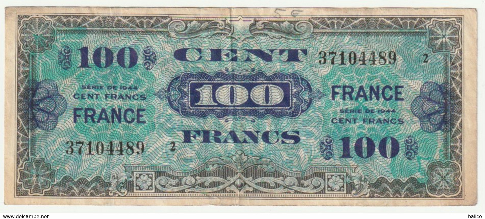 France, 100 Francs   1944   N° 37104489 - 1944 Drapeau/Francia