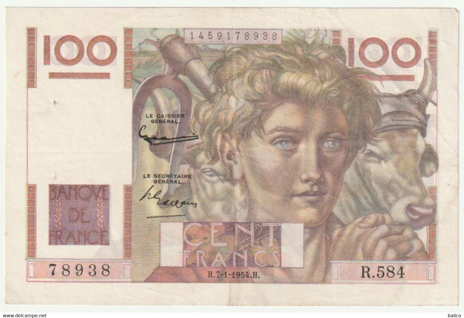 FRANCE - Billet  - Jeune Paysan - 100 Francs Du 7-1-1954   N°  78938   R.584   TTB - 100 F 1945-1954 ''Jeune Paysan''