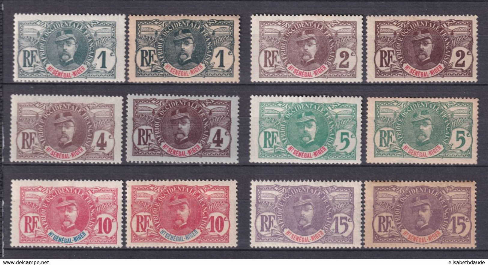 HAUT-SENEGAL - FAIDHERBE 1906 - YVERT N°1/6 VARIETES COULEUR CLAIR/FONCE ! * MH (QUELQUES ADHERENCES) - COTE = 66 EUR. - Neufs