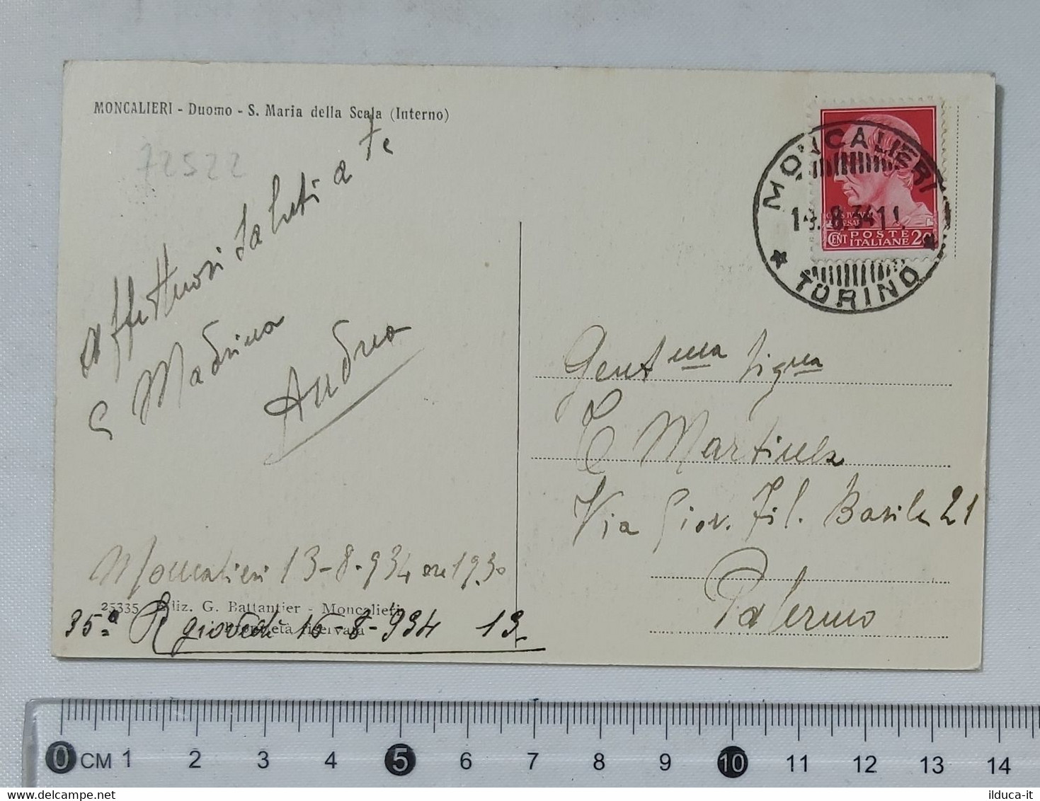 72522 Cartolina - Torino - Moncalieri - Duomo Interno - Vg 1934 - Moncalieri