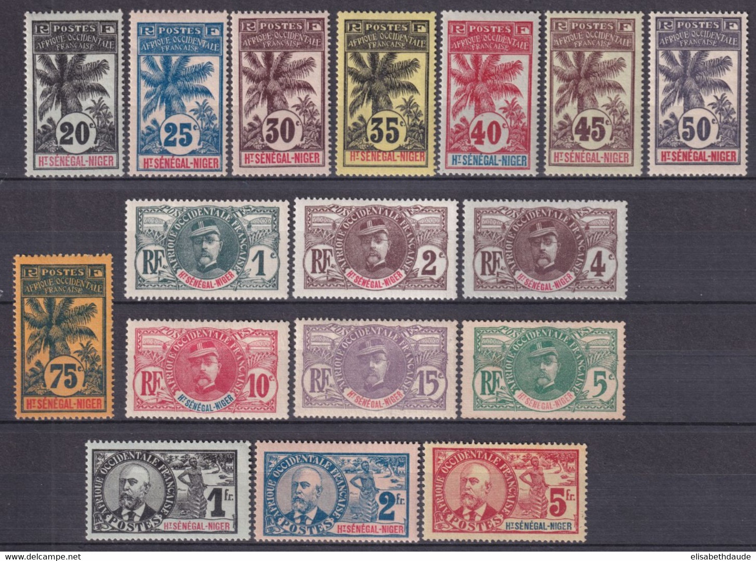 HAUT-SENEGAL - SERIE COMPLETE FAIDHERBE/PALMIERS/BALLAY 1906 - YVERT N°1/17 * MLH ! (5c SANS GOMME) - COTE = 400 EUR. - Neufs