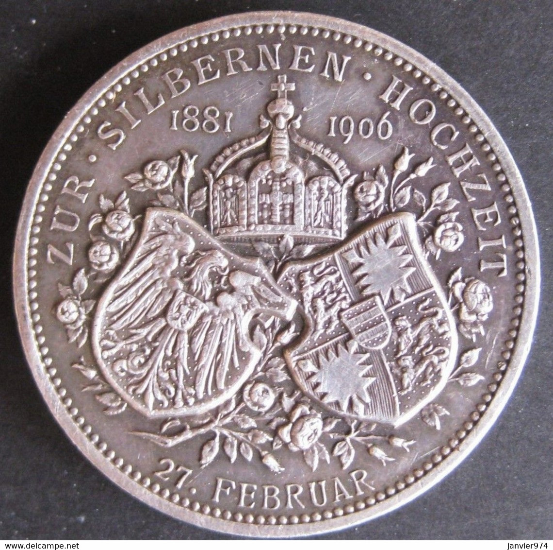 Médaille Argent 25e Anniversaire De Mariage 1906 WILHELM II Et AUGUSTE VICTORIA - Adel