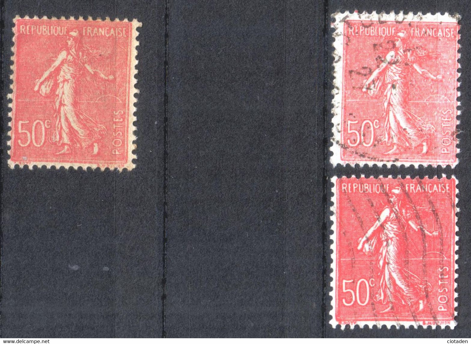 Semeuse Lignée 50c Rouge YT 199 Variété Sur 2 Timbres - Usati