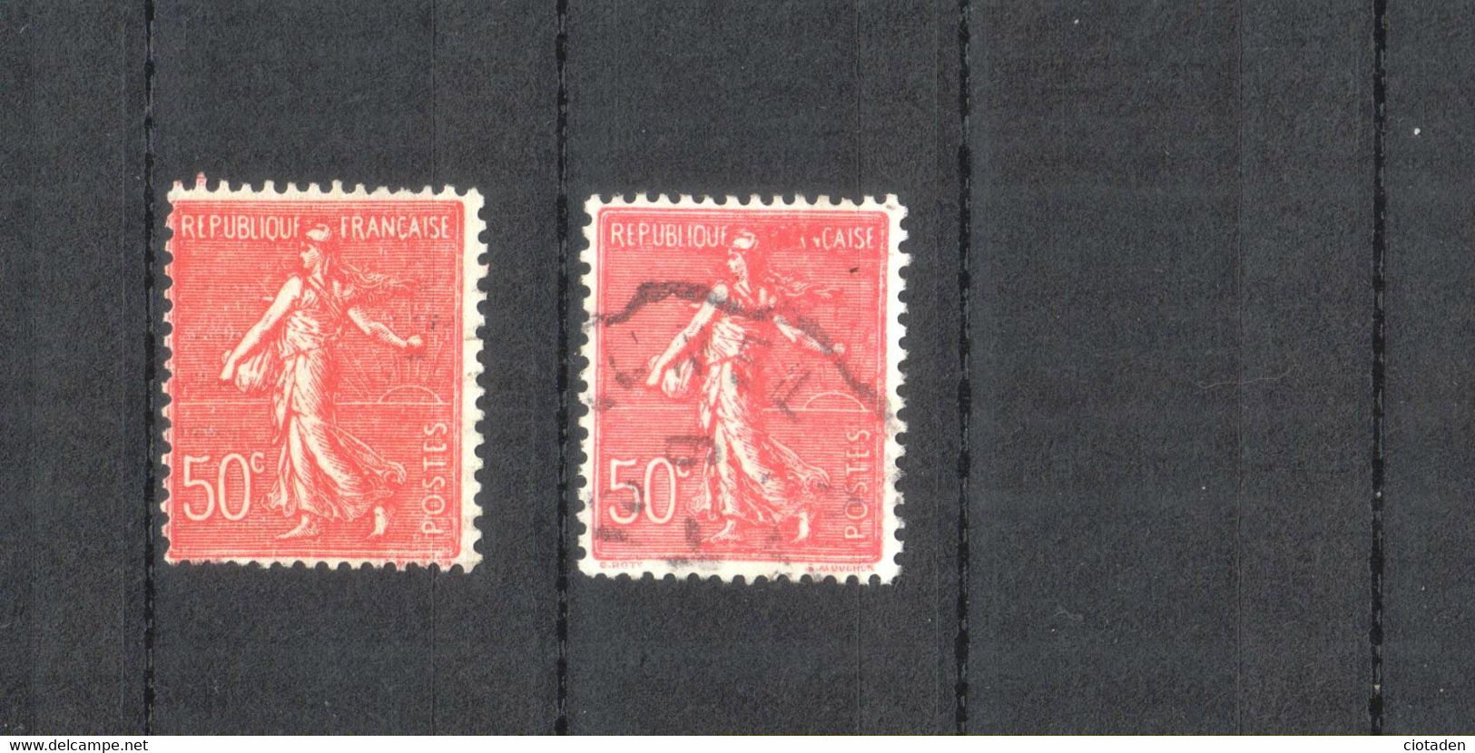 Semeuse Lignée 50c Rouge YT 199 Variété Sur 1 Timbre - Used Stamps