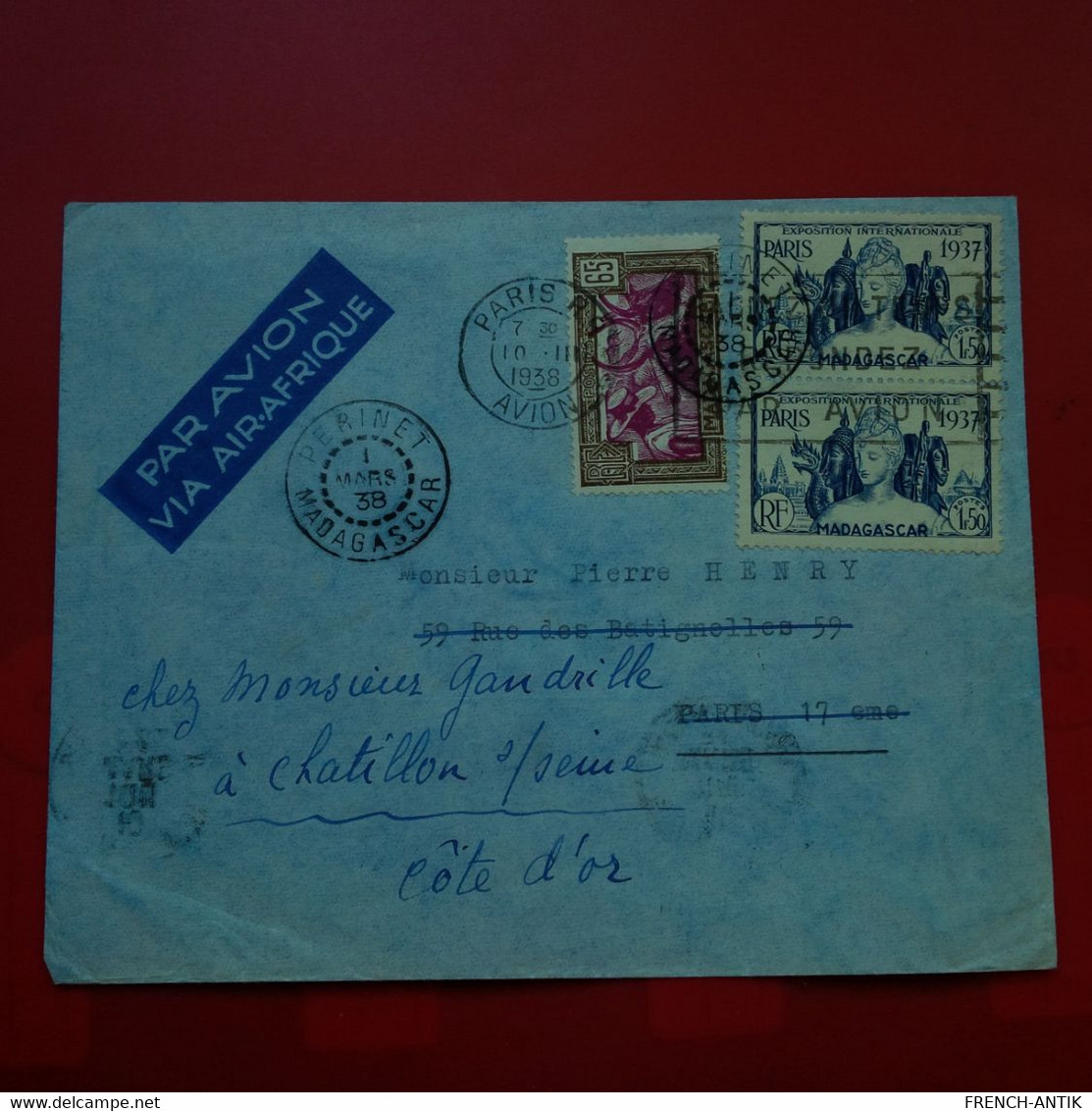 LETTRE MADAGASCAR POUR PARIS POSTE AERIENNE - Airmail