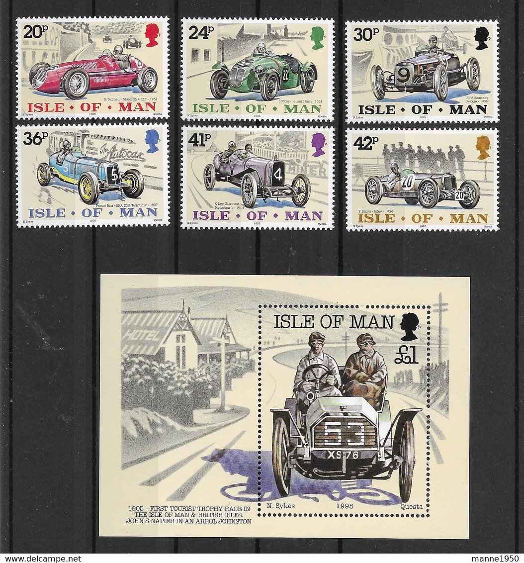 GB-Insel Man 1995 Autos Mi.Nr. 637/42 Kpl. Satz + Block 23 ** - Isola Di Man