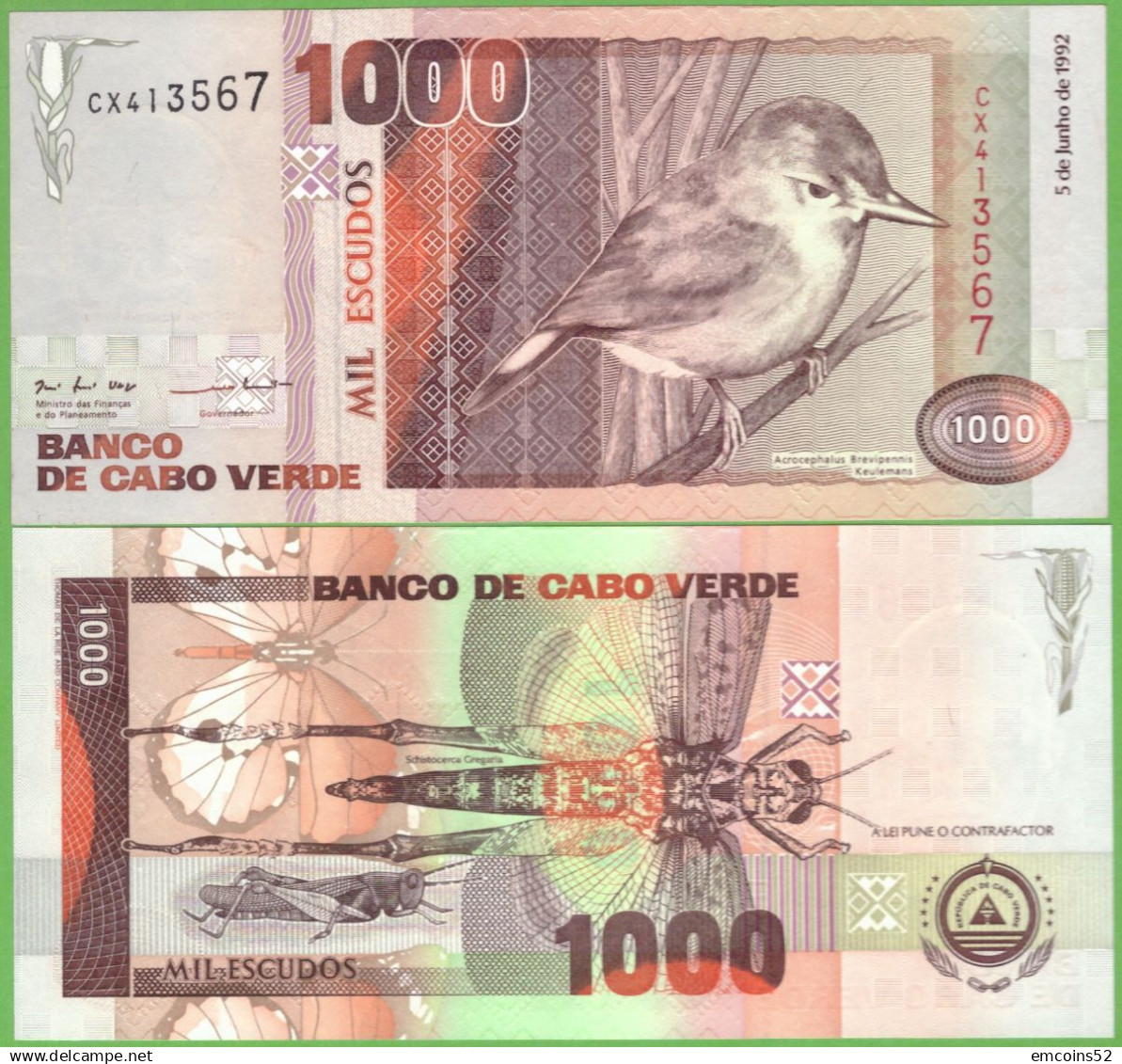 CAPE VERDE 1000 ESCUDOS 1992  P-65a   UNC - Cap Vert