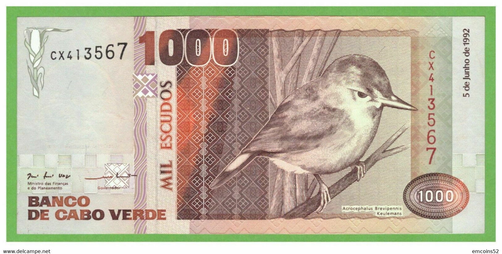 CAPE VERDE 1000 ESCUDOS 1992  P-65a   UNC - Cap Verde