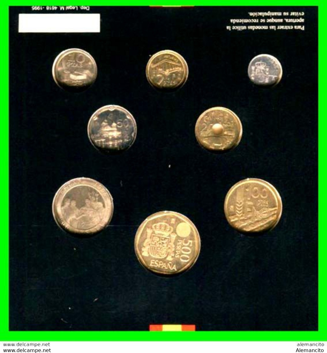 ESPAÑA CARACTERÍSTICAS CARTERA OFICIAL DE ESPAÑA 1995 FNMT. COLECCION DE 8 MONEDAS CALIDAD PROOF DE CURSO LEGAL, - Ongebruikte Sets & Proefsets