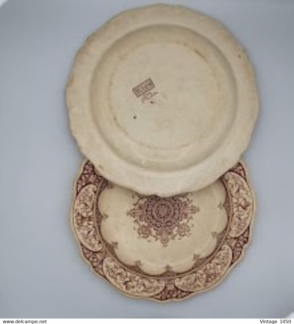 ✅Assiette x2 Victorian WEDGWOOD 1884 coll. Queen Charlotte RD1474 diam 23cm #rare #eathernware #sepia #collection