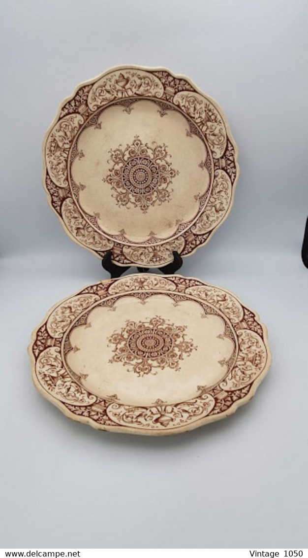 ✅Assiette x2 Victorian WEDGWOOD 1884 coll. Queen Charlotte RD1474 diam 23cm #rare #eathernware #sepia #collection