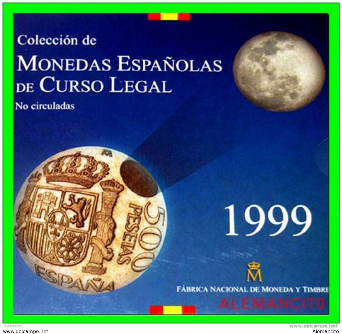 ESPAÑA CARACTERÍSTICAS CARTERA OFICIAL DE ESPAÑA 1999 FNMT. COLECCION DE 8 MONEDAS CALIDAD PROOF DE CURSO LEGAL, - Mint Sets & Proof Sets