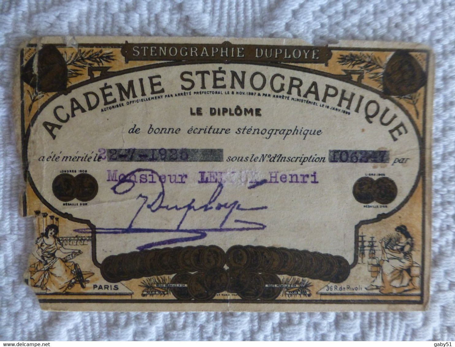 Académie De Sténographie Dupoyé, 1925, Diplôme De Bonne écriture (état) ; PAP 03 - Diplome Und Schulzeugnisse