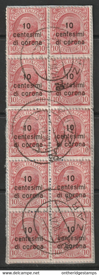 Dalmatia 1921 Sc 3 Dalmazia Sa 3 Dalmatie Yt 2 Block Of 10 Used Zara Cancels - Dalmatia