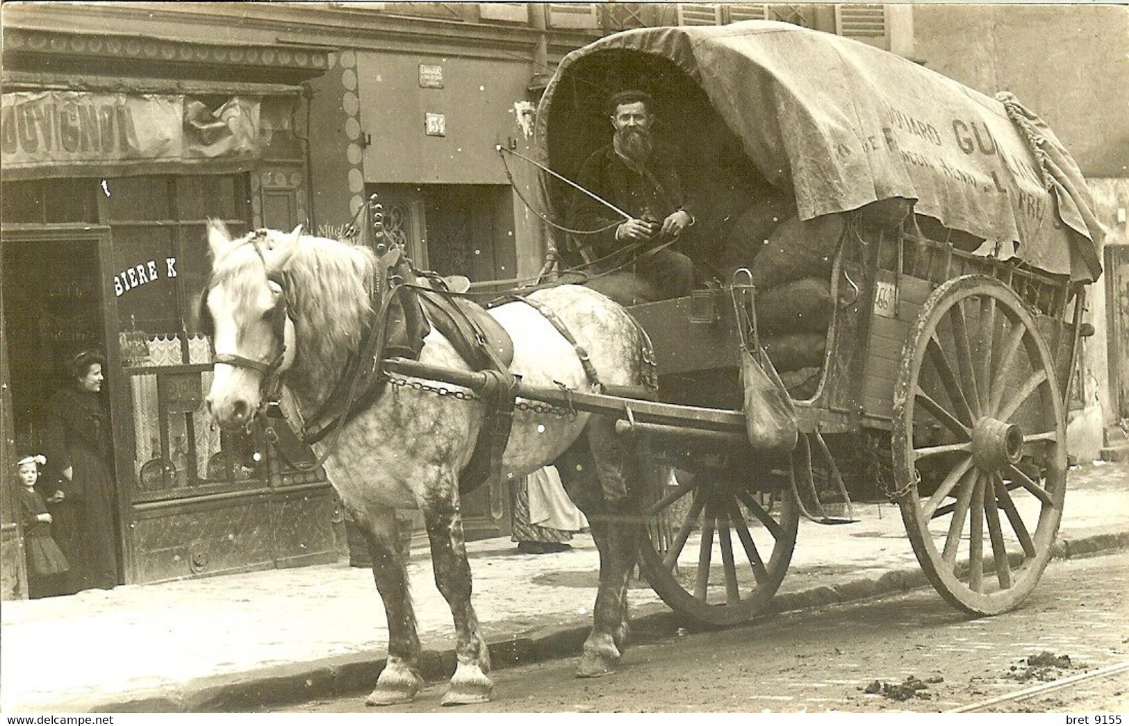 93 LE PRE SAINT GERVAIS BELLE CARTE PHOTO LIVREUR DE POMMES DE TERRE DE BRETAGNE  AVEC UNE CHARRETTE ET UN CHEVAL - Le Pre Saint Gervais