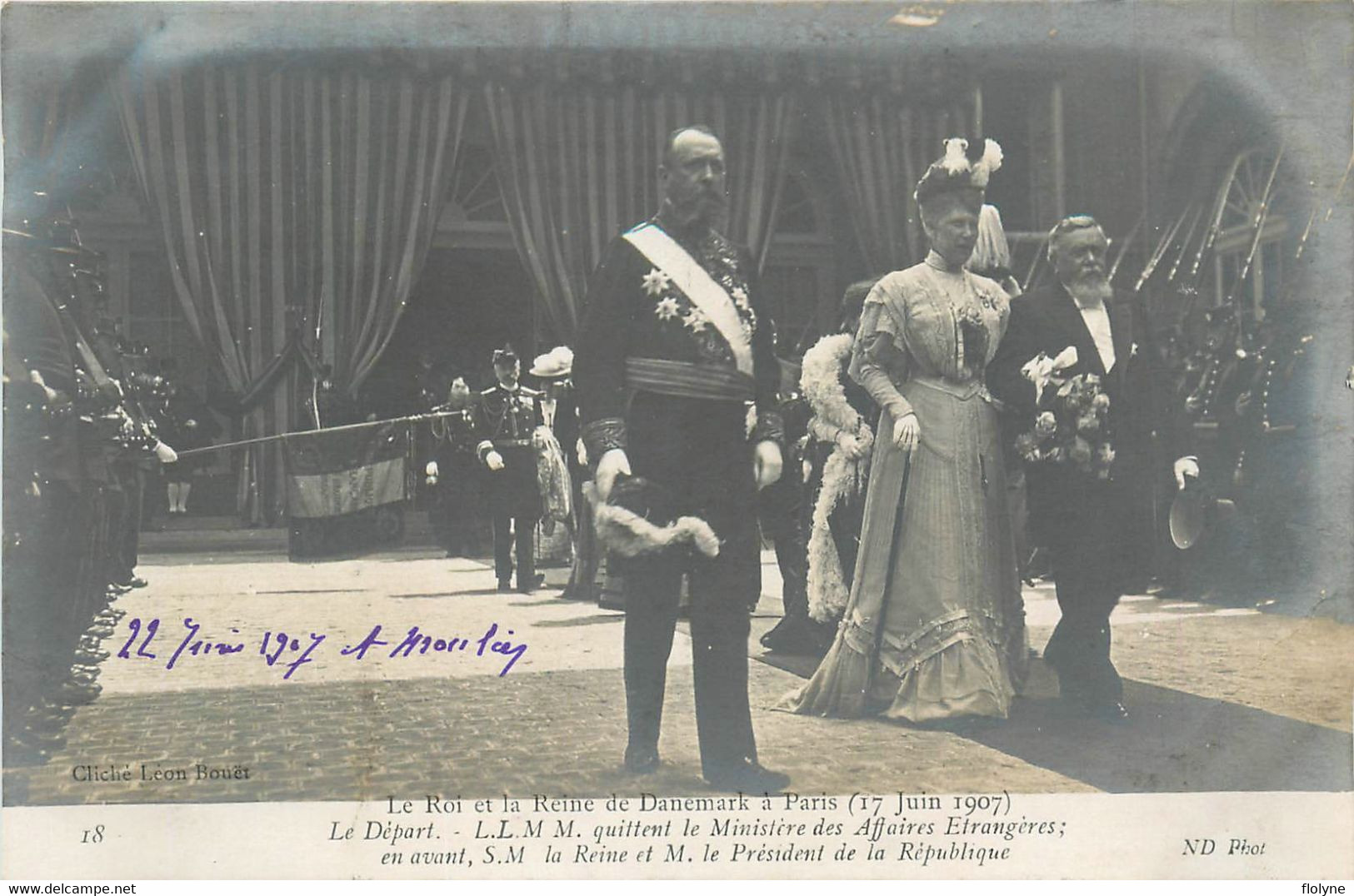 Royauté - Carte Photo - Roi Et Reine Du Danemark à Paris - Juin 1907 - Le Départ - Sortie Ministère Affaires étrangères - Königshäuser