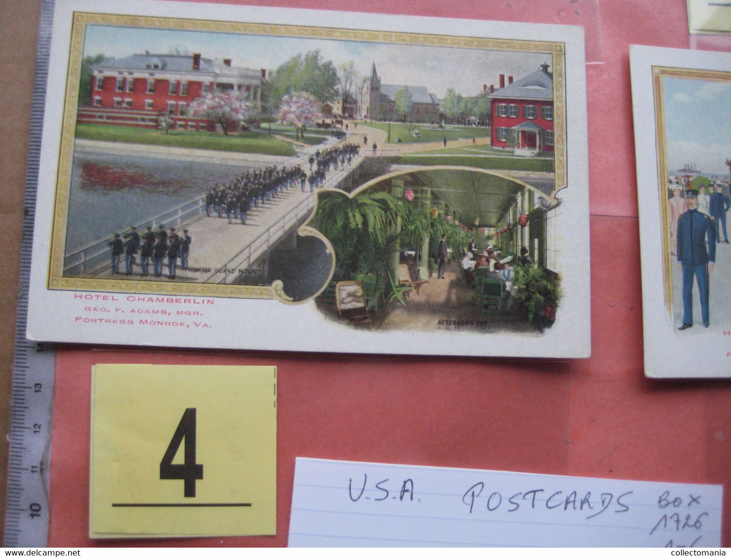 6 PUB postcards 1909  train station Vermont, SWIFT Beef Chicago, 3 are from Hotel CHAMBERLIN fortress Monroe Virginia