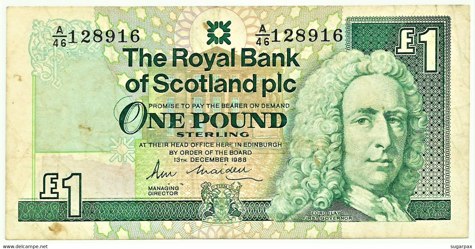 Scotland - 1 Pound - 13 December 1988 - Pick 351.a - ( 128 X 65 ) Mm - The Royal Bank Of Scotland PLC - 1 Pond