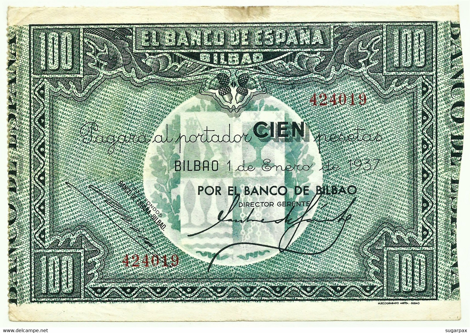 ESPAÑA - 100 Pesetas - 01.01.1937 - Pick S 565.a - Banco De Bilbao - GUERRA CIVIL WAR - 100 Peseten