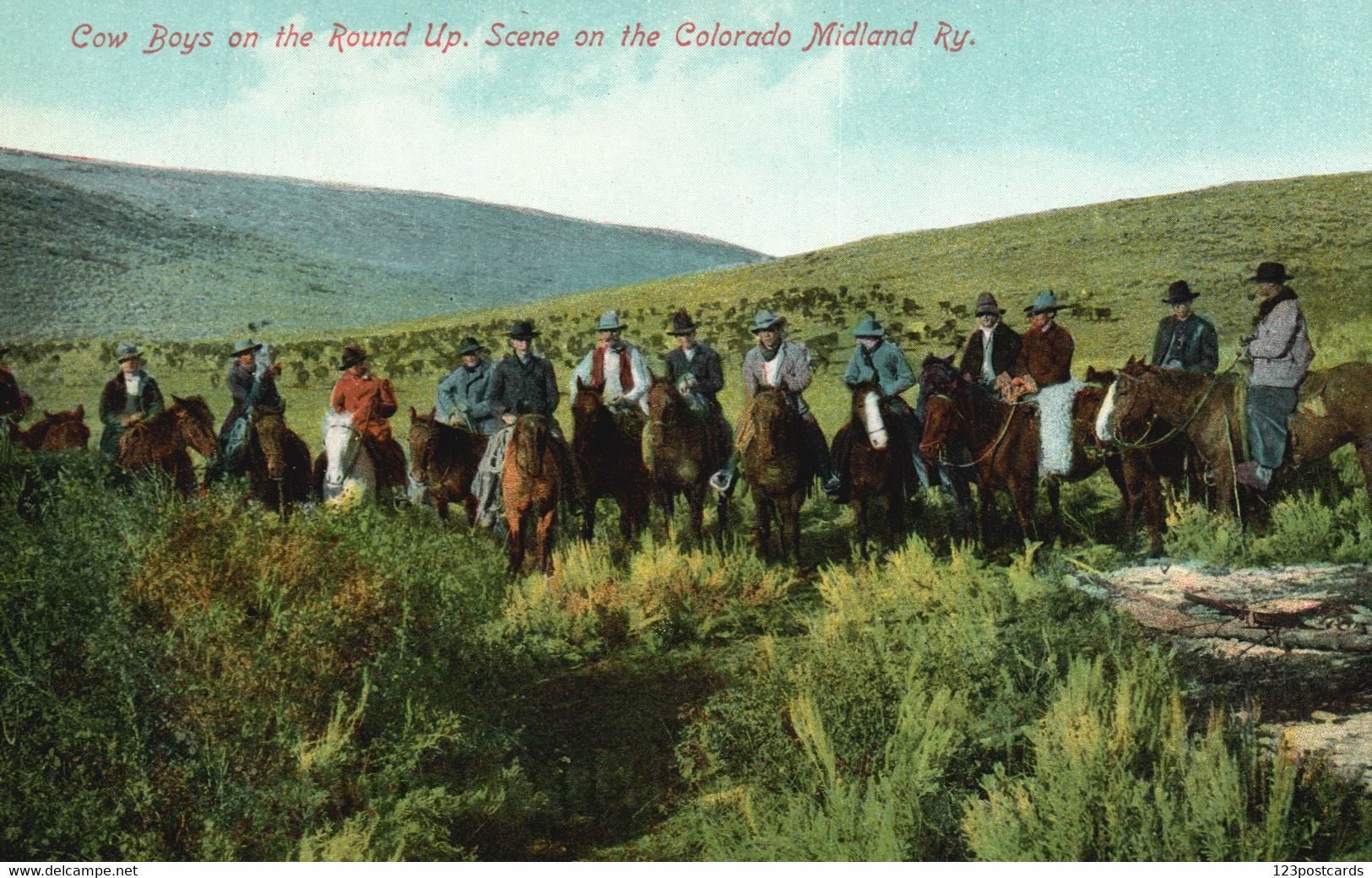 Cow Boys On The Round Up. Scene On The Colorado Midland Ry / Railway. - VERY RARE! - Colorado Springs