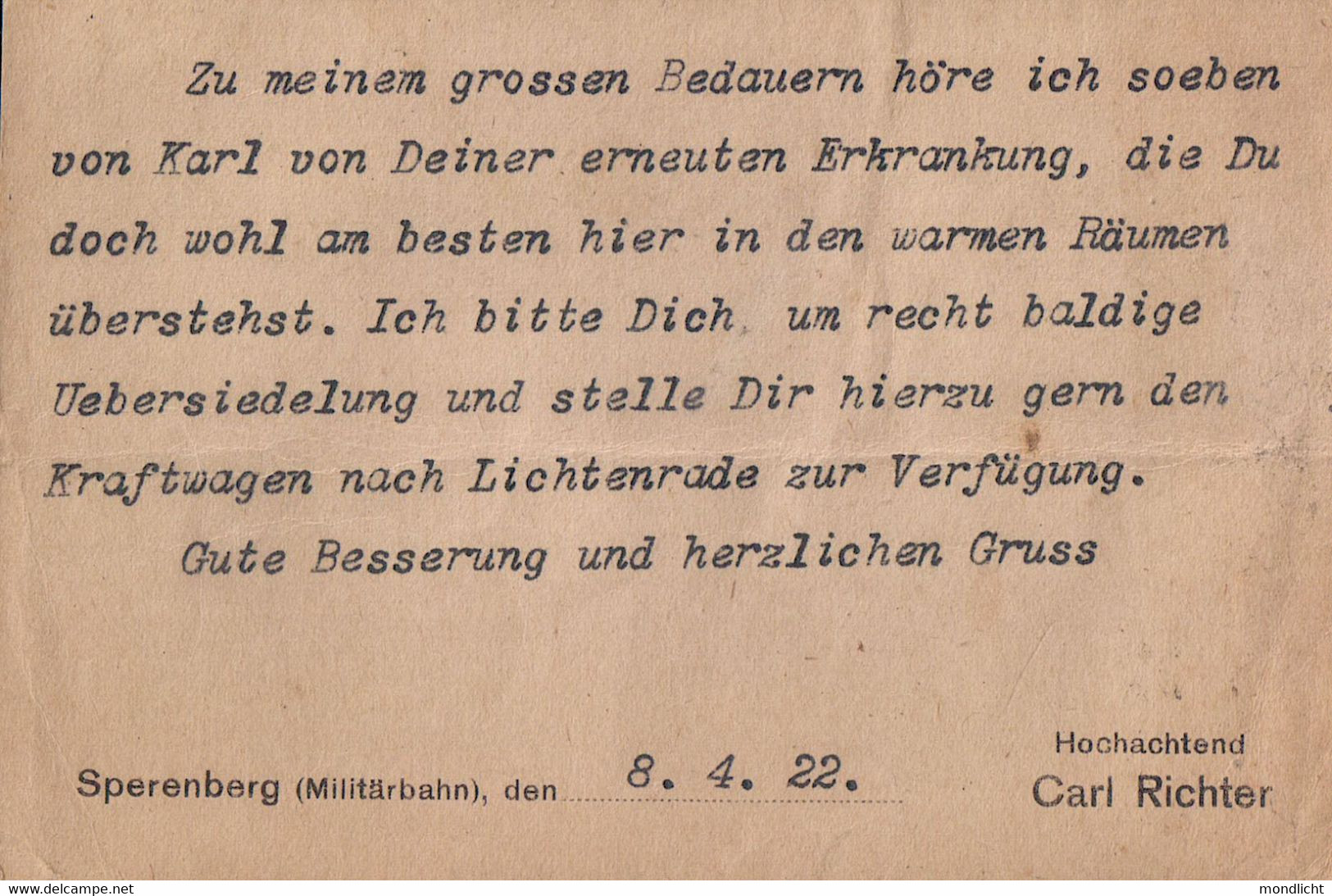 Carl Richter, Sperenberg, 1922. (Militärbahn). - Sperenberg