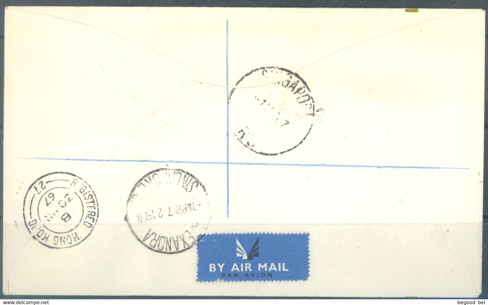 HONG KONG - 30.3.1967 - REGISTERED FDC TO ALEXANDRA SINGAPORE - SEACOM - Yv 227 Mi 229 - Lot 24612 -ADDRESS LABEL LOST ? - FDC