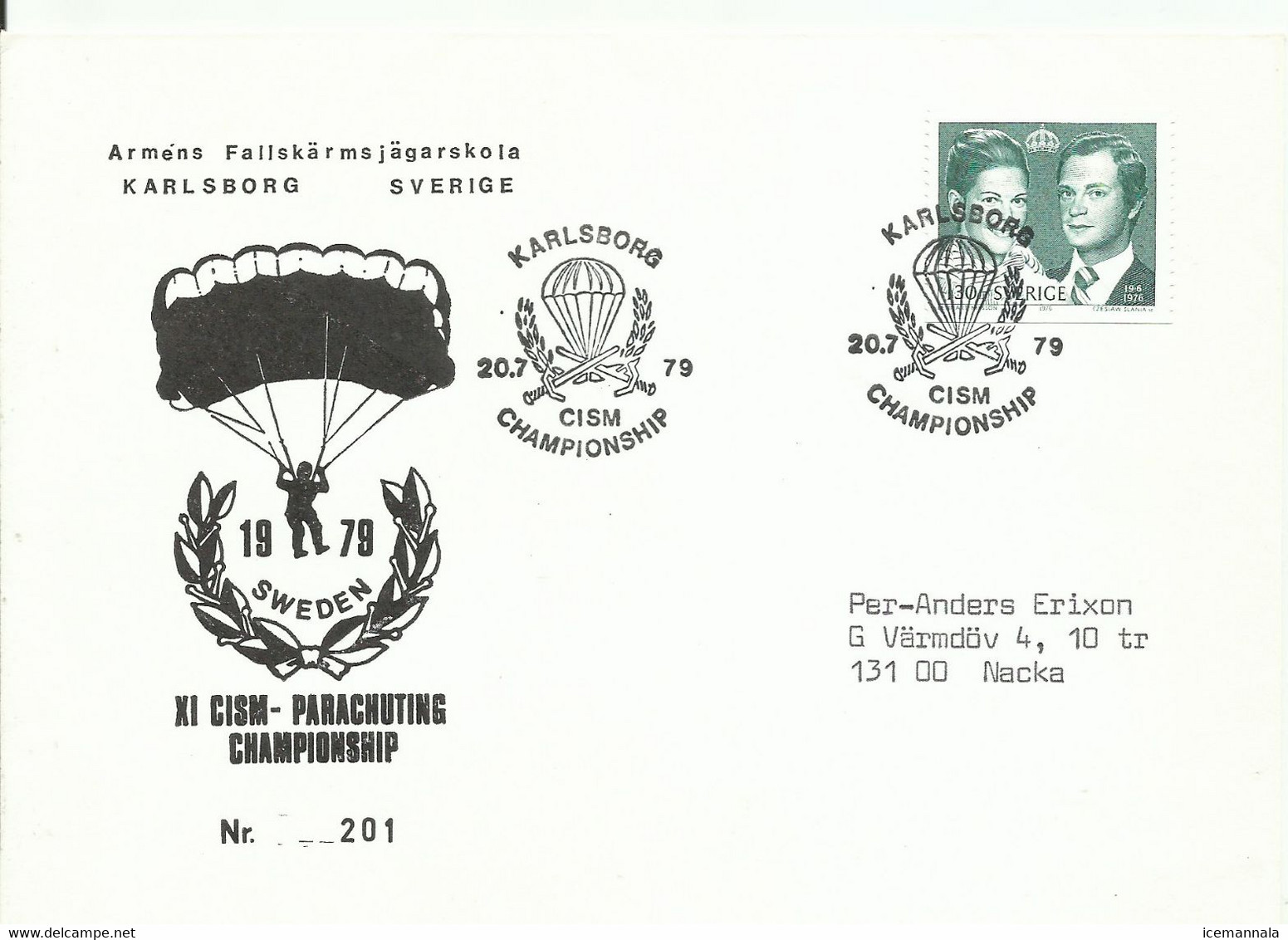 SUECIA, CARTA  CONMEMORATIVA  AÑO  1979 - Parachutisme